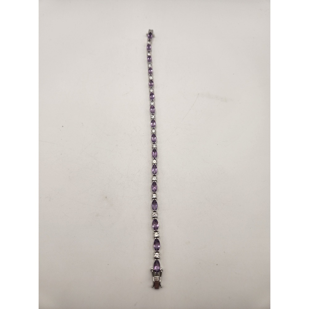 HMI 925 Sterling Silver Amethyst Cubic Zirconia Marquise Tennis Bracelet 7.25" - Picture 3 of 7